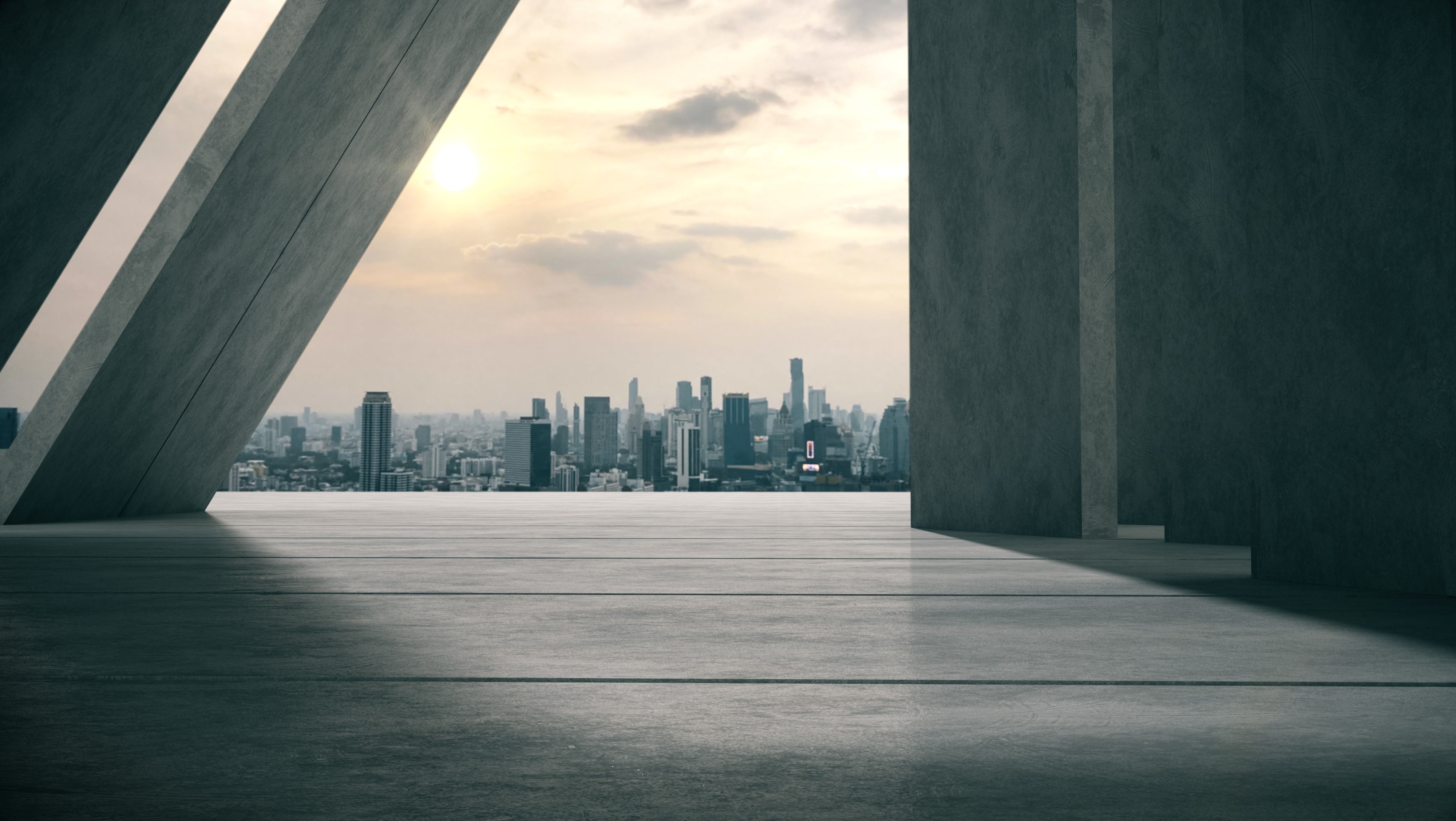 View of cityscape from modern architectural structure